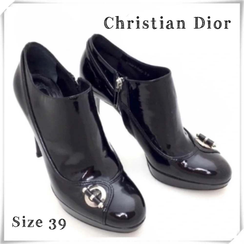 Dior by Christian Dior Ring Details Patent leather Ankle Platform Heel Boot BK - Picture 1 of 9